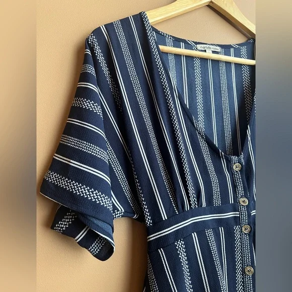 Charlotte Russe Blue & White Vertically Striped Button-Up Dress W/ Waist Tie. S. - Picture 5 of 14